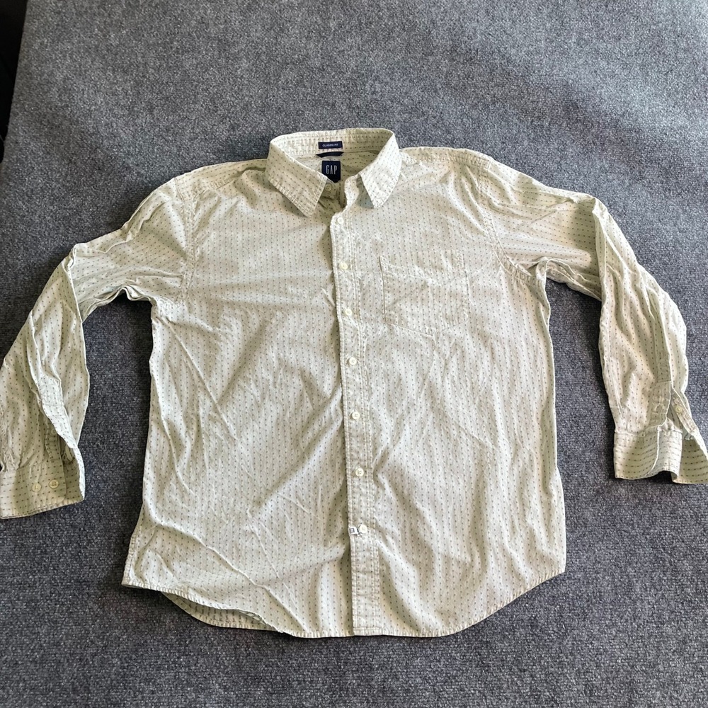 GAP Mens XL Classic Fit Dotted Stripe Long Sleeve Button Down Shirt Cream Tan